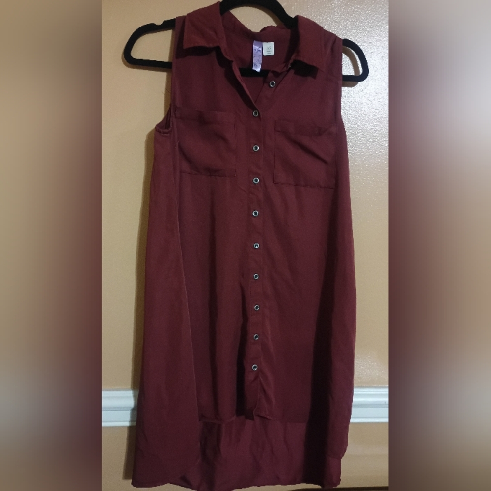 Alya Red Button Up Shirt Dress Excellent Condition